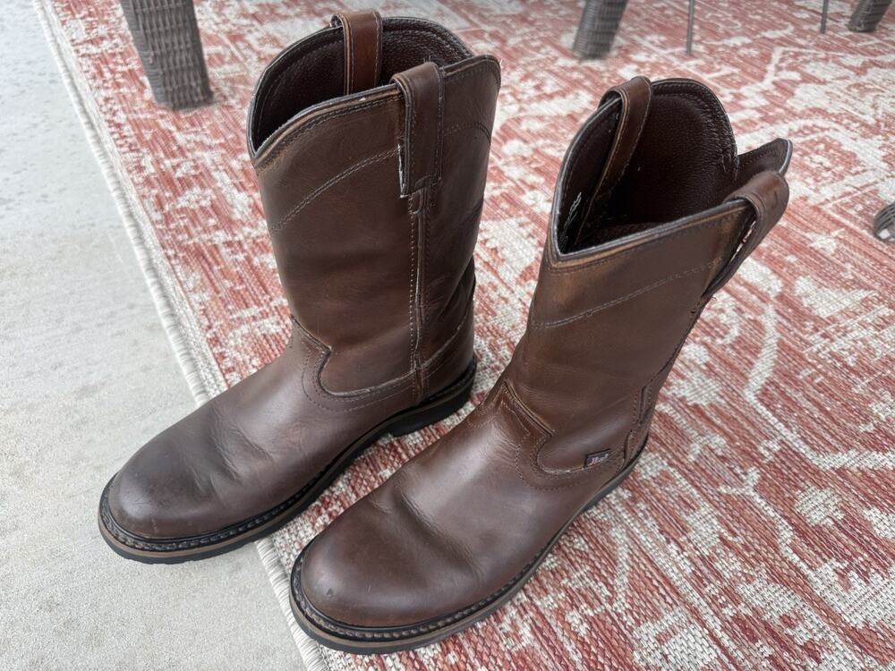 Justin Stampede Men Western Work Boots Brown Leather Square Toe Wk4680 Size 8.5D